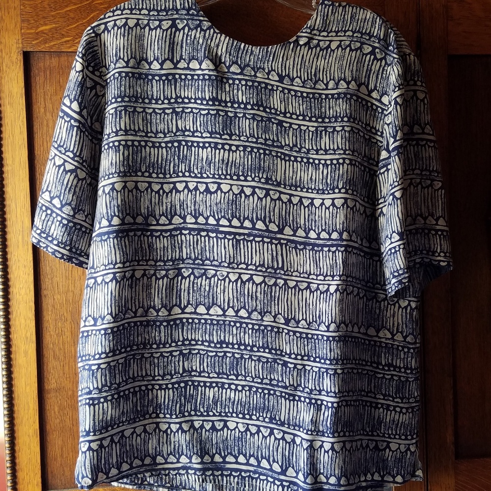 Blue & Ecru Silk Top M